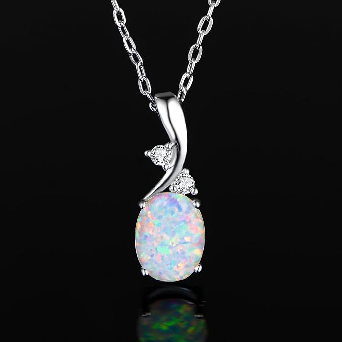 VOLUKA Created Opal/Amethyst/Mystic Topaz Pendant Necklace for Women,18K White/Rose Gold Plated Chain Wedding Engagement Jewelry Gift