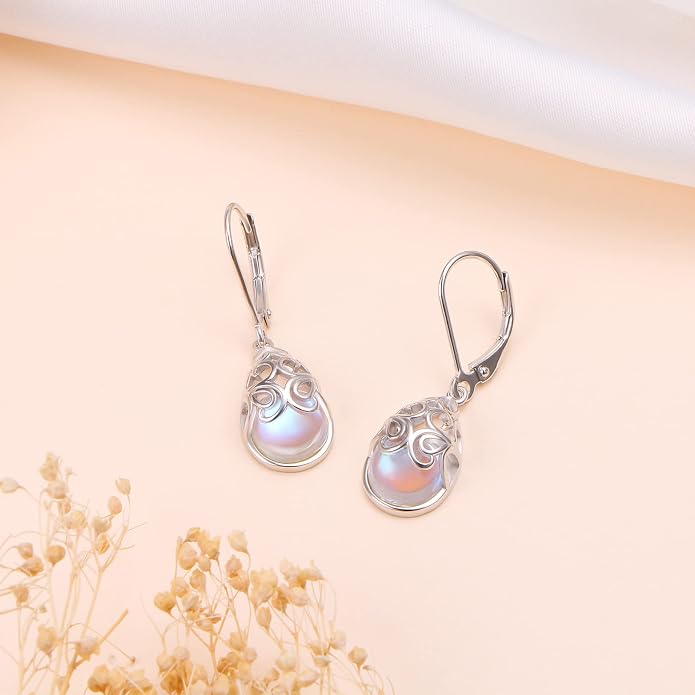 925 Sterling Silver Filigree Dangle Drop Earrings Daisy/Lotus/Rose Flower/Moonstone Leverback Teardrop Earrings for Women Infinity Celtic Knot Daisy Lotus Jewelry for Mothers Day