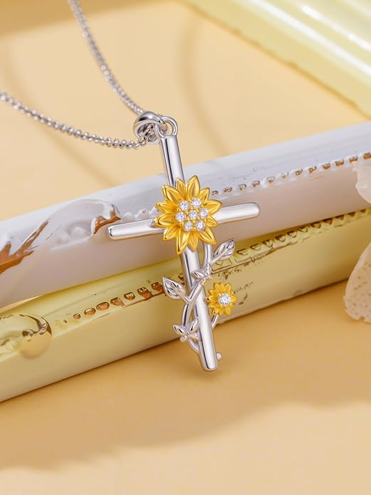 HPQQ Cross Necklace 925 Sterling Silver Turquoise Tree of Life Celtic Knot Cross Pendant Jewelry Mother's Day Gifts for Women