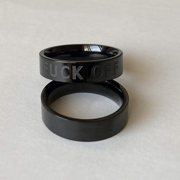 Men's Stainless Steel Cool Personalized Ring Engraved Fuck Off Inspirational Band Silver Gold