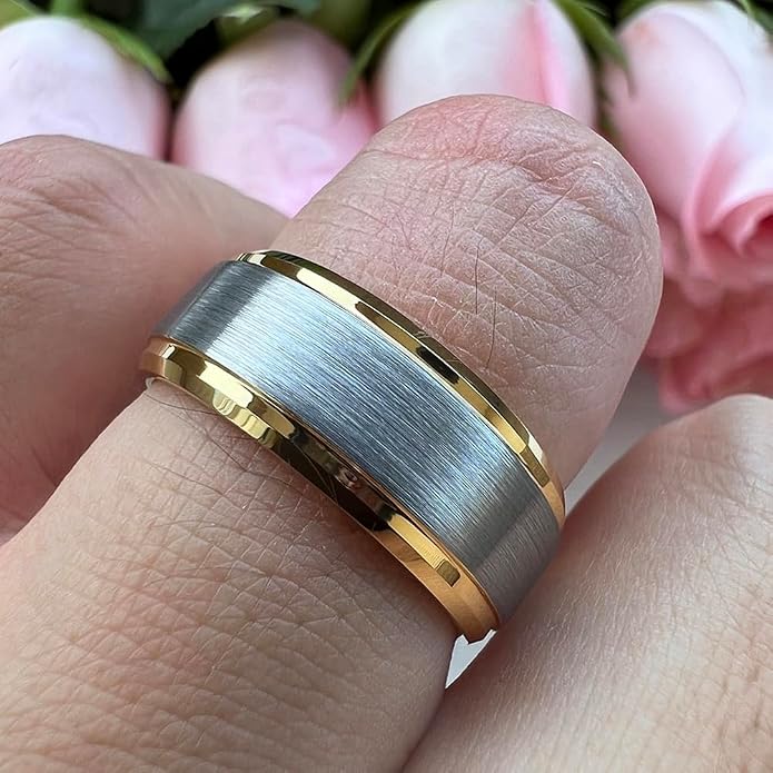 TUTISS 6mm 8mm Tungsten Rings for Men Women Fashion Engagement Wedding Bands Brushed Finish Stepped Beveled Edges Comfort Fit