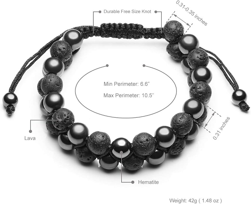 Jovivi 4pcs Hematite Beads Black Agate Lava Rock Stones Tiger Eye Bracelets for Men Double Layer Stress Relief Aromatherapy Essential Oil Diffuser Healing Lava Bracelet Adjustable