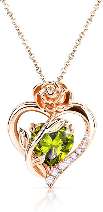 Anniversary Birthday Gifts for Women - Heart Birthstone Necklace: 925 Sterling Silver Rose/White/Yellow Gold Pendant Necklaces Gold Jewelry Gift for Wife Girlfriend Mom Daughter Grandma