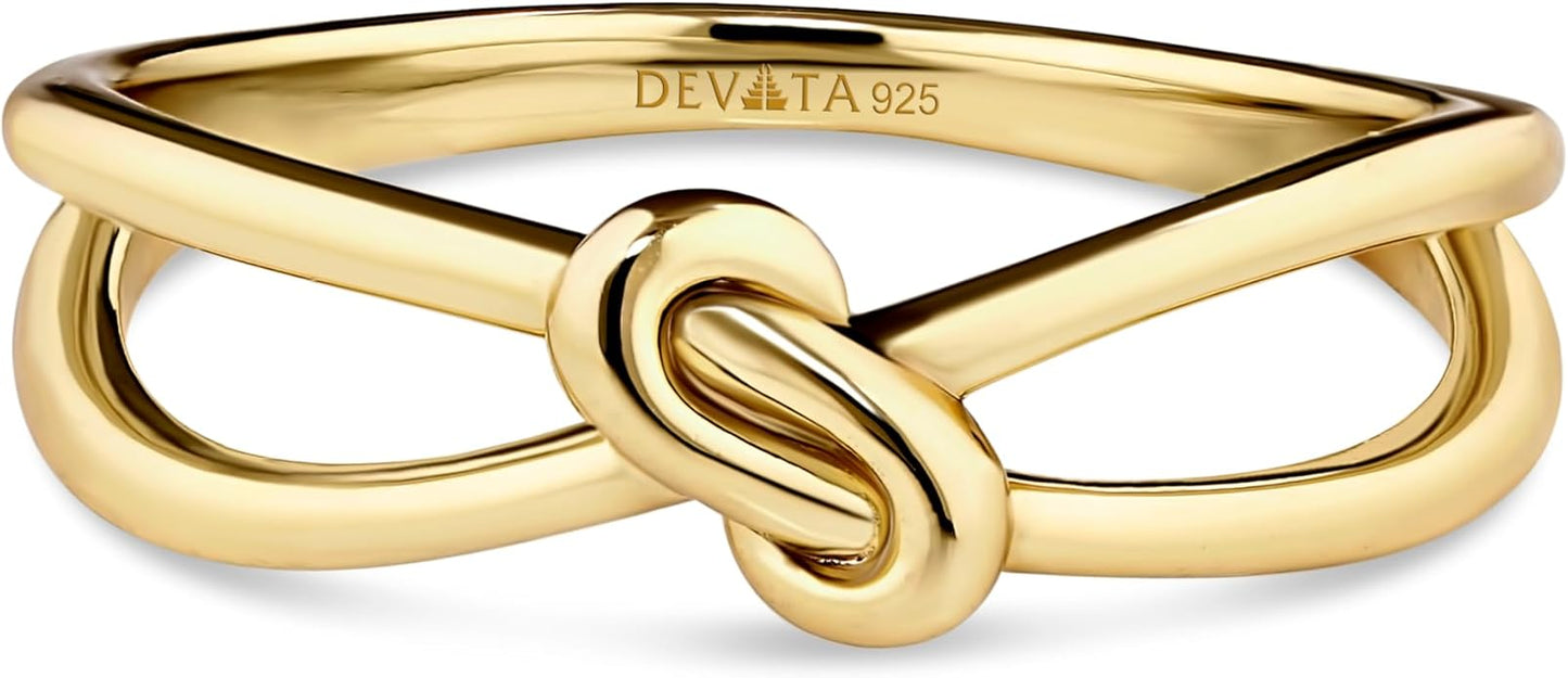 DEVATA Gold or Rhodium Plated Sterling Silver 925 – Eternity, Band Ring for Women – Heart, Knot, Clover, Infinity, Mariner, Cable, Curb, Cuban, Figaro, Daisy, Rope, Ribbed, Dome