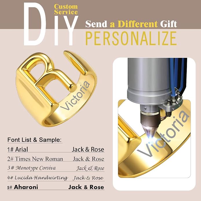 KeyStyle Bold Initial Letter Rings Adjustable, GoldChic Jewelry Women Gold Statement Ring Personalized Engraved Women’s Open Signet Ring for Party (Gold, White Gold, Black)