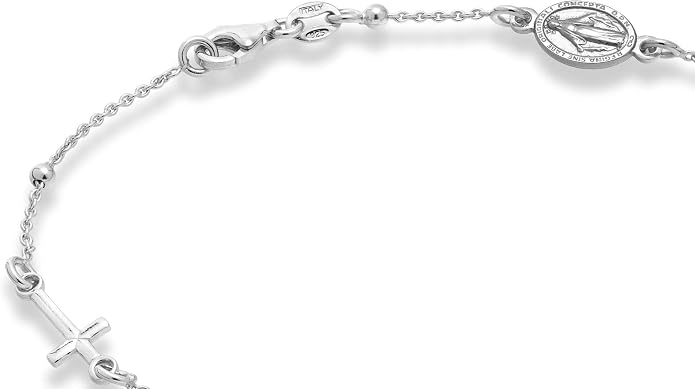 Miabella Italian 925 Sterling Silver or 18K Gold Plated Rosary Cross Bead Chain Anklet for Women, Made in Italy