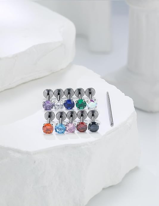 20G 18G 16G Astm F136 Titanium Internal Thread Flat Back Earrings Nose Studs Tragus Helix Conch Cartilage Lobe Earrings Medusa Labret Snake Bite Monroe Lip Ring Piercing Jewelry For Women Men