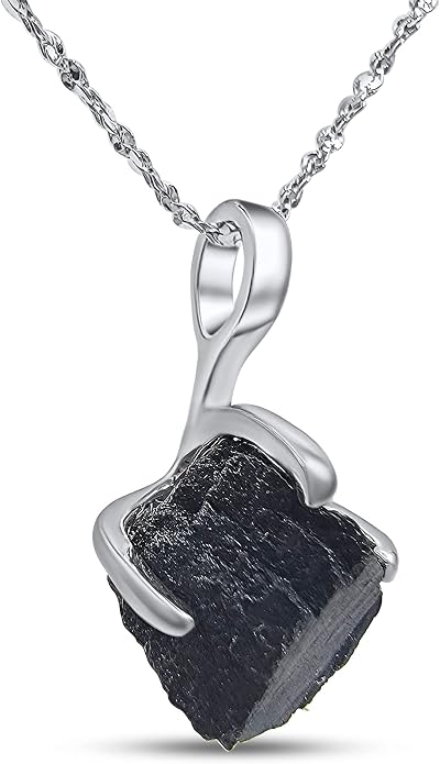 Natural raw gemstone pendant chain necklace with white gold over 925 solid sterling silver, birthstone dainty solitaire gift for her, uniquelan jewelry