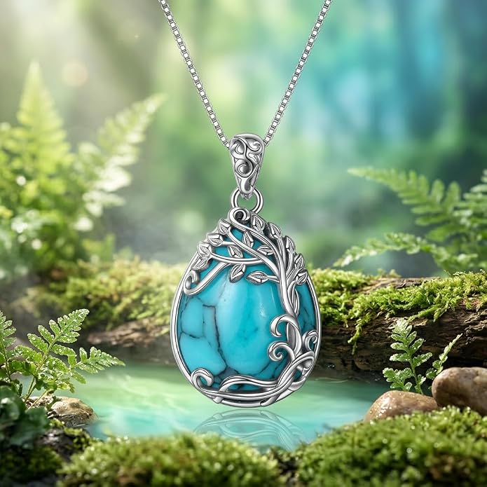 Teardrop Moonstone Necklace for Women Tree of Life/Filigree Birthstone Pendant Necklace Jewelry