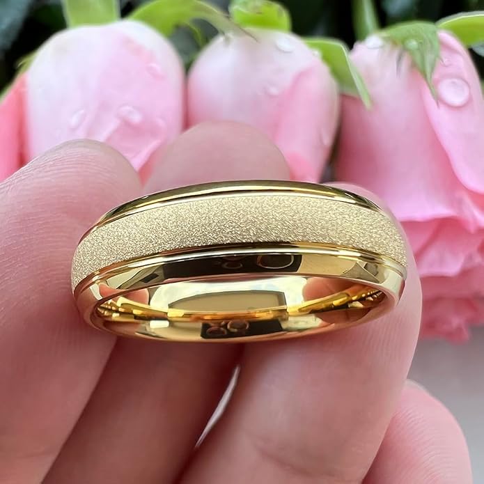 TUTISS 6mm 8mm Black/Gold/Rose Gold/White Tungsten Rings for Men Women Fashion Engagement Wedding Bands Sandblasted Finish I Love You Engraved Comfort Fit