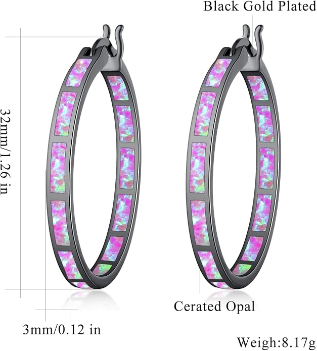 CiNily Opal Hoop Earrings,Women Jewelry Rhodium Plated/Rose Gold or Yellow Gold Plated Gemstone Big Hoop Earrings 32mm
