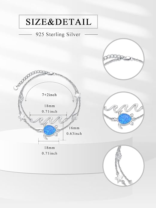 Sea Turtle/Dolphin/Starfish/Seashell/Compass Bracelet for Women 925 Sterling Silver Ocean Wave Anklet Summer Hawaiian Jewelry Gift for Her
