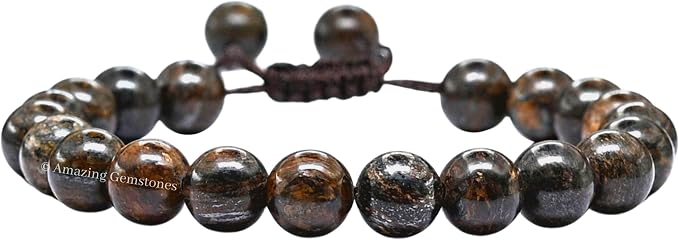 Amazing Gemstone Bronzite Bracelet for Women Men's Gifts - Protection Healing Crystal Bracelet - 8mm Gemstone Beaded Adjustable Bracelet Pulseras para Hombres Mujer Stocking Stuffers