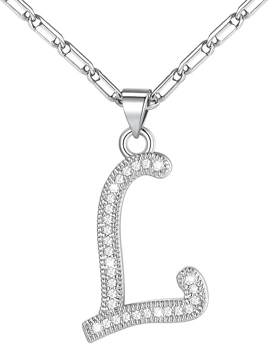 U7 Initial Necklace for Women, Gold/Platinum Plated CZ Crystal Letter A-Z Pendant Necklace, Shiny 20 Inch Name Chain Dainty Personalized Jewelry for Men Mom Wife Friend