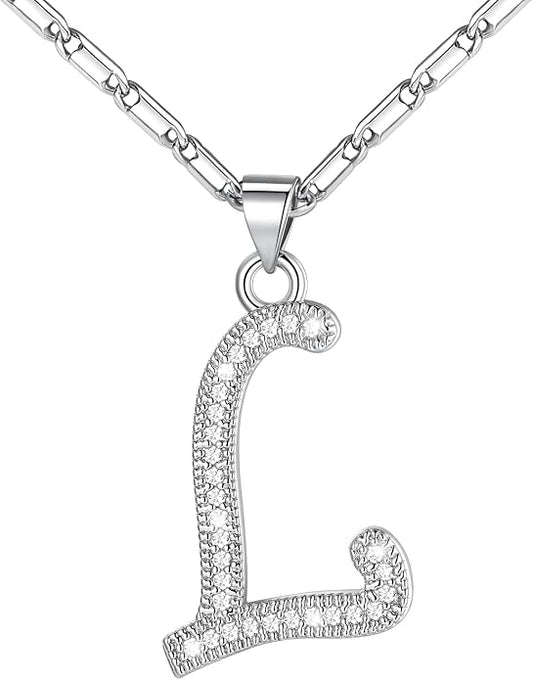 U7 Initial Necklace for Women, Gold/Platinum Plated CZ Crystal Letter A-Z Pendant Necklace, Shiny 20 Inch Name Chain Dainty Personalized Jewelry for Men Mom Wife Friend