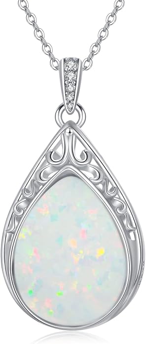 HPQQ Teardrop Necklace 925 Sterling Silver Filigree Gemstone Pendant Necklace Fine Jewelry Birthday Mother's Day Gifts for Women Her Mom