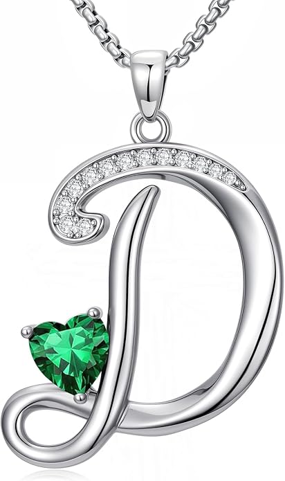 Birthday Gifts for Women Alphabet A to Z Initial Birthstone Pendant Necklaces for Women - 18k White Gold Plated Personalized Name Jewelry Anniversary Graduation Gifts for Wife Her Daughter Girlfriend(with Gift Box)