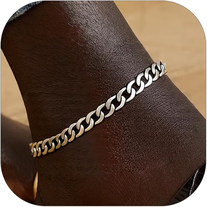 FOCALOOK 14K Gold Plated Anklets for Women Waterproof Plus Size Ankle Bracelet 8.5-10.5 Inch Adjustable Mariner/Figaro/Flat Snake/Cuban Link Chain Anklet Jewelry for Summer Beach Holiday