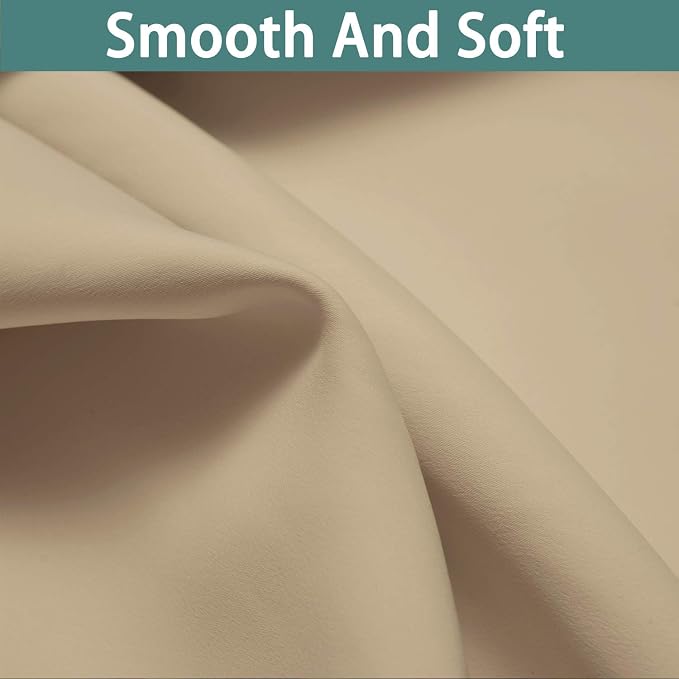 Yakamok Beige 100% Blackout Curtains 63 Inches Long for Bedroom 52" Wide | Blackout Curtain Panels for Bedroom, 2 Thick Layers Grommet Top Thermal Insulated Drapes with Black Liner for Living Room