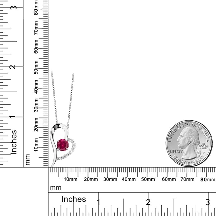 Gem Stone King Heart Shape Pendant Necklace For Women | 925 Sterling Silver | 6MM Round Gemstone Birthstone | Heart Necklace For Women | With 18 Inch Silver Chain