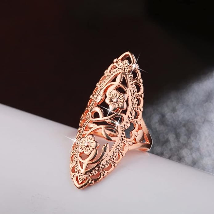 Rings for Women Summer Boho Rings Filigree Flower Ring Chunky Gold Ring Full Finger Rings Wide Band Womens Rings for Cocktail Party Birthday Gifts Statement Rings for Women