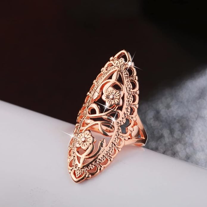 Rings for Women Summer Boho Rings Filigree Flower Ring Chunky Gold Ring Full Finger Rings Wide Band Womens Rings for Cocktail Party Birthday Gifts Statement Rings for Women