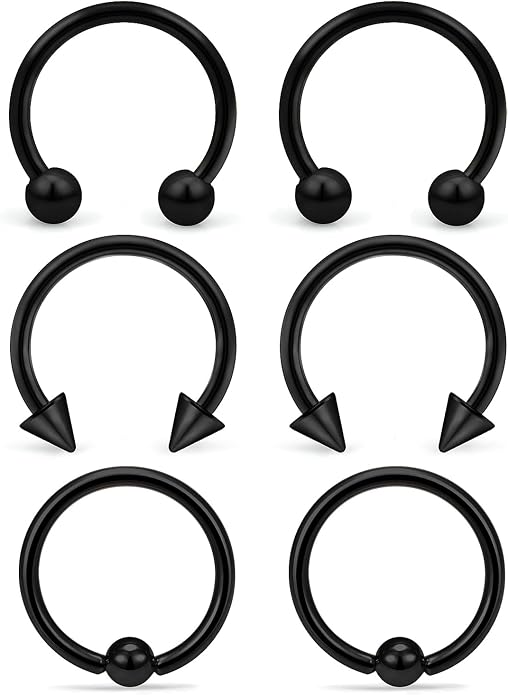 00G 0G 2G 4G 6G 8G 10G 12G 14G 16G Septum Rings Silver Black Surgical Steel Heavy Gauges Earrings Stretching kit Eyebrow Lip Septm Nose Rings Helix Tragus Daith Rook Earrings Hoops 10mm-19mm