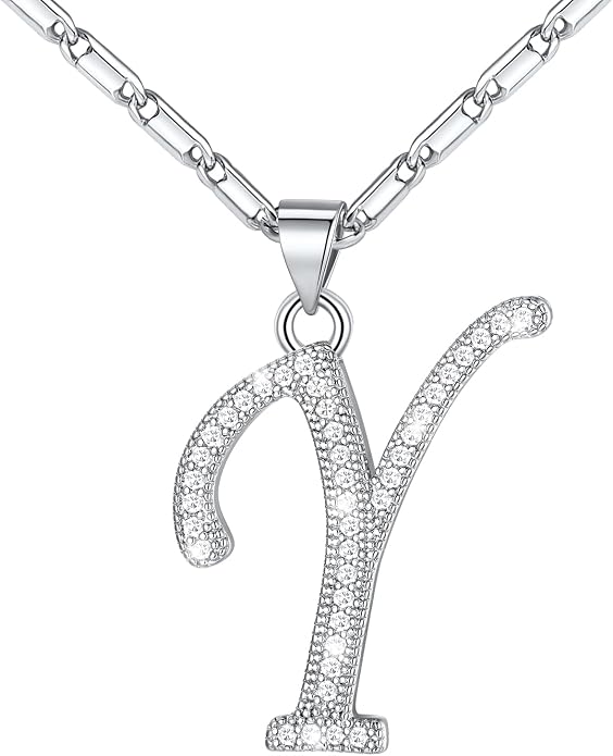 U7 Initial Necklace for Women, Gold/Platinum Plated CZ Crystal Letter A-Z Pendant Necklace, Shiny 20 Inch Name Chain Dainty Personalized Jewelry for Men Mom Wife Friend