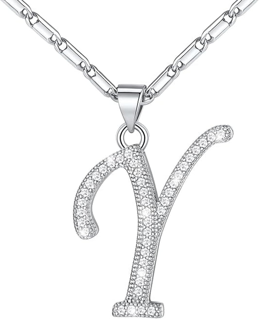 U7 Initial Necklace for Women, Gold/Platinum Plated CZ Crystal Letter A-Z Pendant Necklace, Shiny 20 Inch Name Chain Dainty Personalized Jewelry for Men Mom Wife Friend