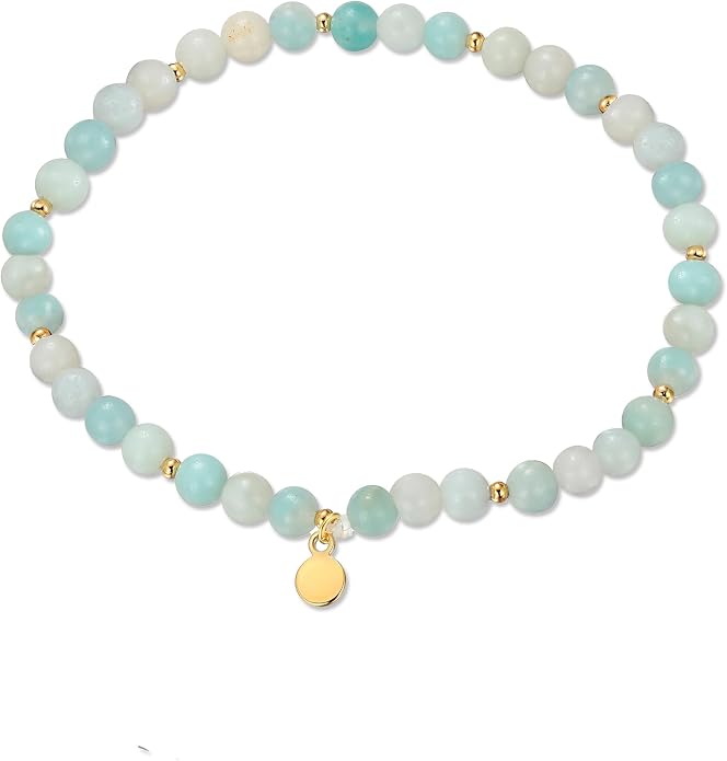 MORGAN & PAIGE Bronze 18k Yellow Gold Plated Genuine Gemstones Stretch Bracelets for Women Trendy - Elegant Dainty Gold Beaded Bracelets for Women, 4mm Gemstone Beads Lightweight Adjustable 6.5 Inch
