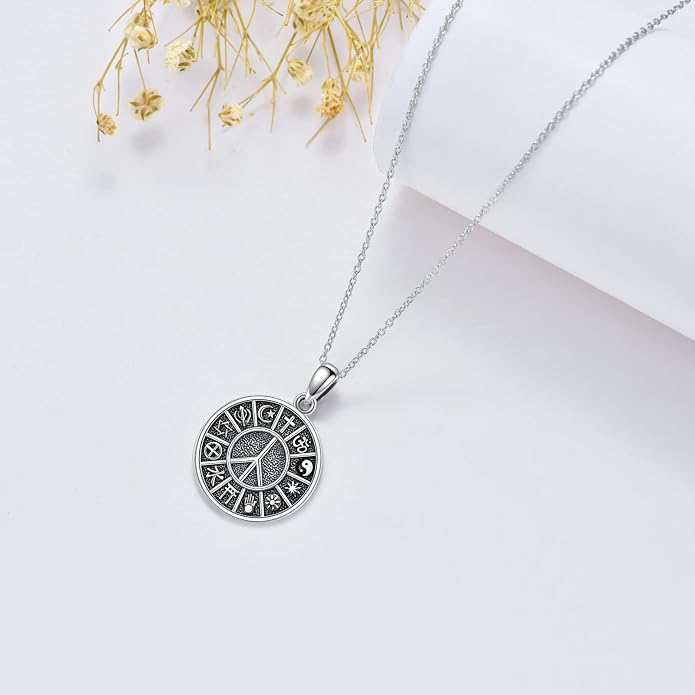 S925 Sterling Silver Poseidon Trident/Peace Sign/Coexist Peace Symbol/Pirate/Arrowhead/Flower of Life/Thor's Hammer Jewelry Necklace Gifts for Women Men