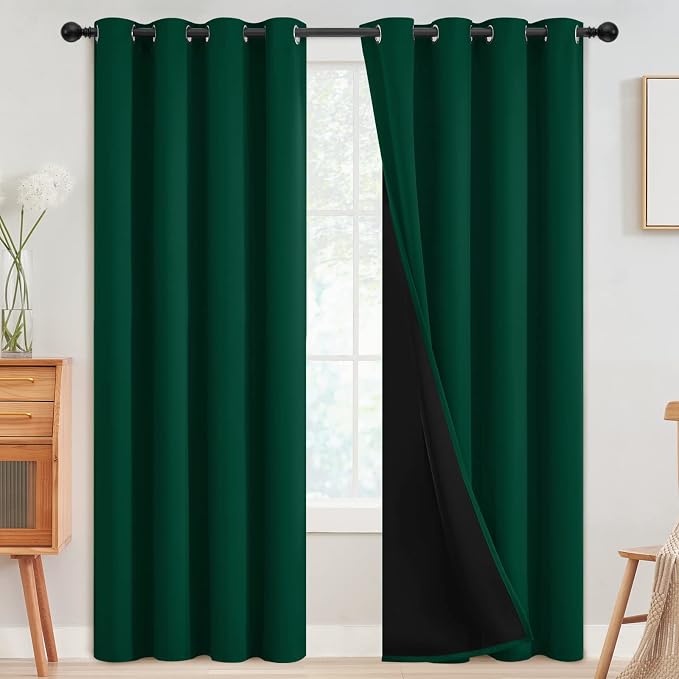 SimpleHome Dark Green 100% Blackout Curtains Room Darkening Living Room 84 | Curtains for Bedroom,Thermal Insulated Grommet Window Drapes,Curtains for Living Room with Black Back,52 x 84 Inch,2 Panels