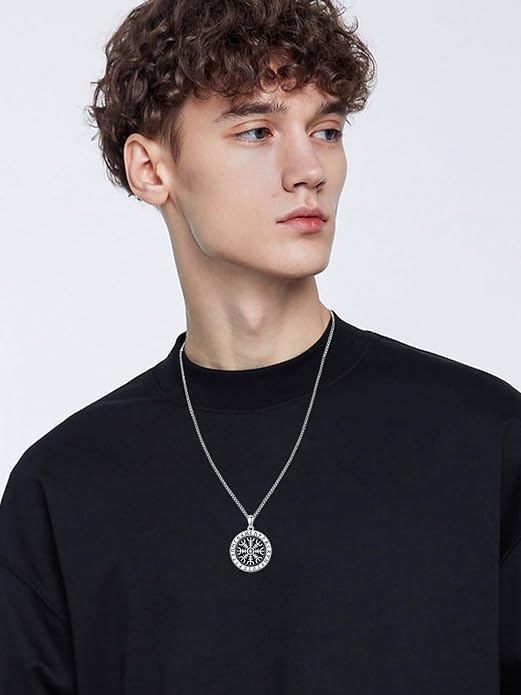 Viking Necklace for Men 925 Sterling Silver Viking Wolf/Thors Hammer/Vegvisir/Tree of Life/Compass Pendant Norse Necklace Amulet Talisman Christmas Gifts for Him Her