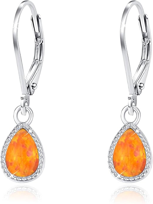 Teardrop Leverback Drop Dangly Earrings, 925 Sterling Silver with Opal/Moonstone Hypoallegenic for Sensitive Ears Jewelry Gift for Women Girlfriend with Gift Box