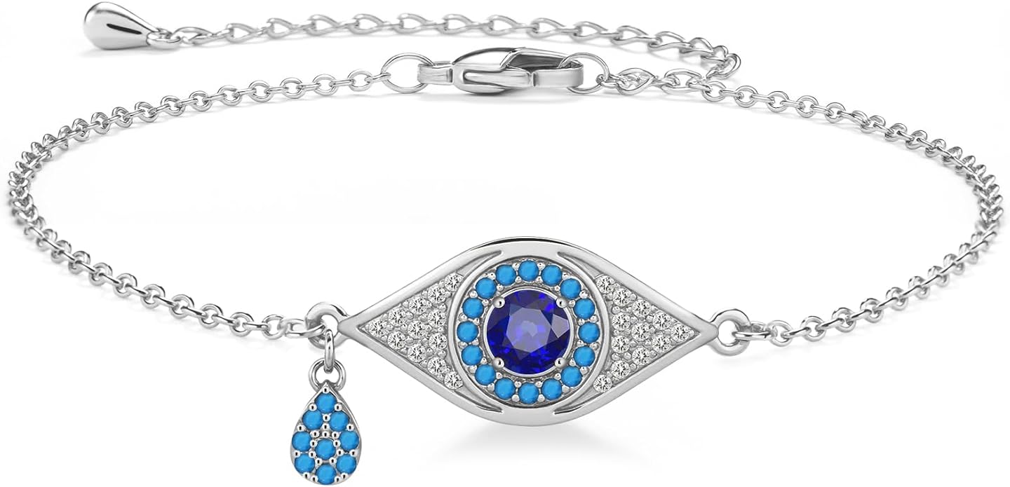 Evil Eye Bracelets for Women Gold Plated Dainty Chain Zirconia Turquoise Charm Adjustable Protective Lucky Link Bracelet Jewelry for Best Friends Sister Travel Birthday Just Because Gift