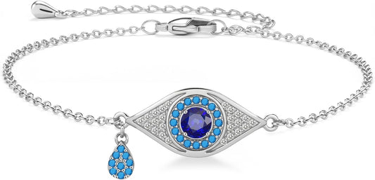Evil Eye Bracelets for Women Gold Plated Dainty Chain Zirconia Turquoise Charm Adjustable Protective Lucky Link Bracelet Jewelry for Best Friends Sister Travel Birthday Just Because Gift