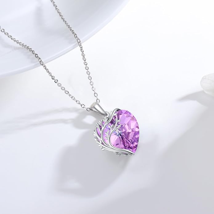 Tree of Life Necklace for Women 925 Sterling Silver Crystal Tree of Life Pendant Necklace Crystal Pendant Jewelry Gift for Women