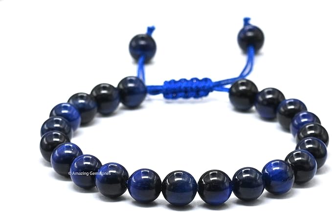Amazing Gemstone Blue Tiger Eye Star Bracelet for Women Men's Gifts - Protection Healing Crystal Bracelet - 8mm Gemstone Beaded Adjustable Bracelet Pulseras para Hombres Mujer Stocking Stuffers