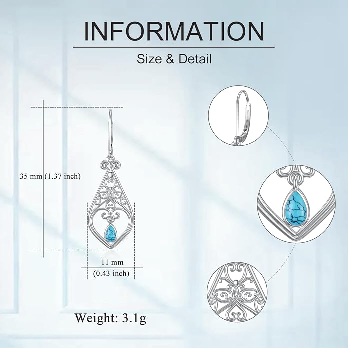 VONALA Dangle Earrings 925 Sterling Silver Opal Larimar Lapis Sapphire Turquoise Moss Agate Crystal Dangling Earrings Jewelry Gift for Women