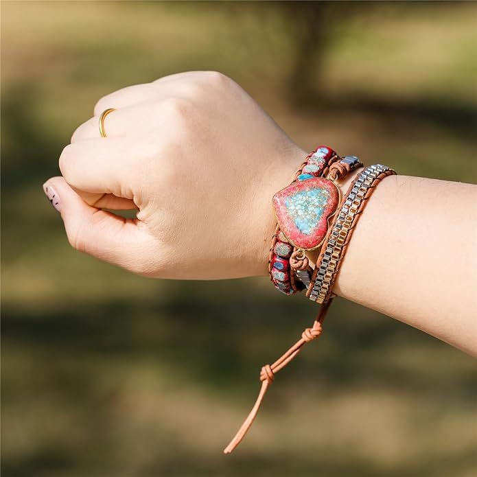 YGLINE Natural Stone Bracelet 3 Wraps Bracelet Handmade Boho Bracelet for Women Bracelet