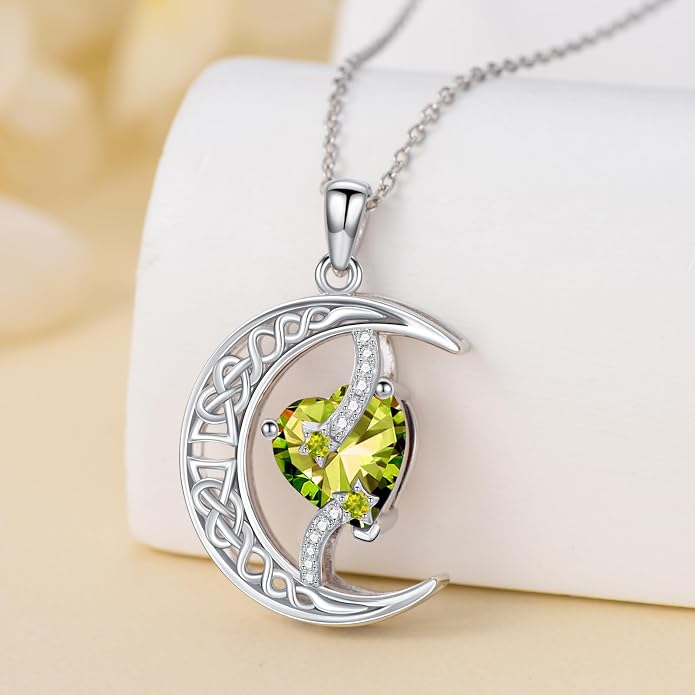 TOUPOP Moon and Star Birthstone Necklace for Women 925 Sterling Silver Celtic Moon Jewelry Birthday Mothers Day Gifts for Mom Wife Her