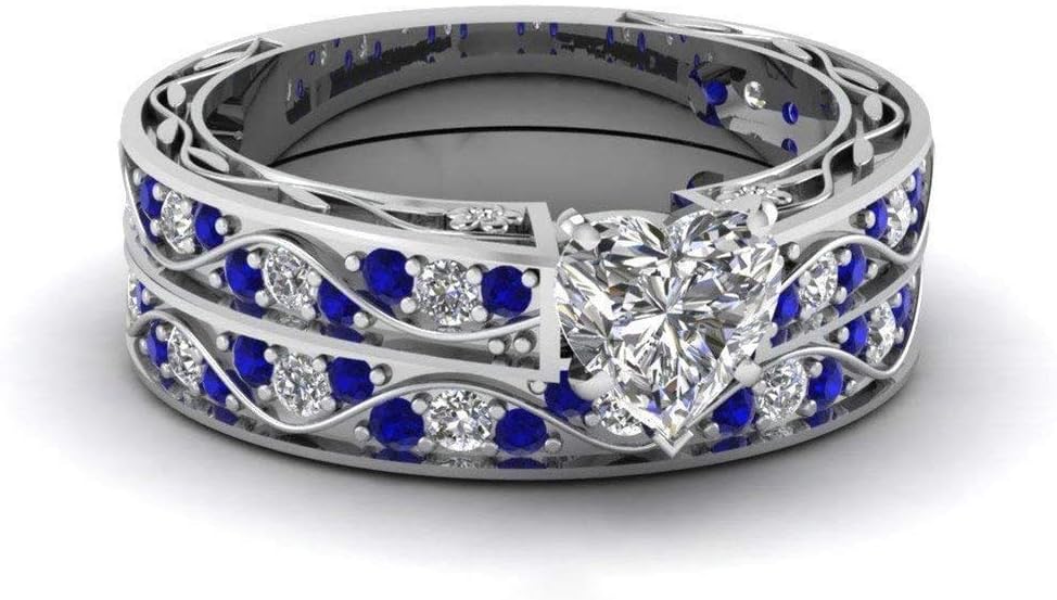 Couple Ring Bridal Sets His Hers Women 10k White Gold Filled Men Tungsten Carbide Wedding Engagement Ring Band