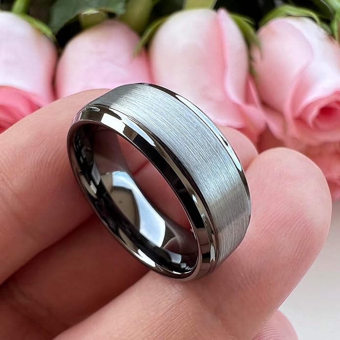 TUTISS 6mm 8mm Tungsten Rings for Men Women Fashion Engagement Wedding Bands Brushed Finish Stepped Beveled Edges Comfort Fit