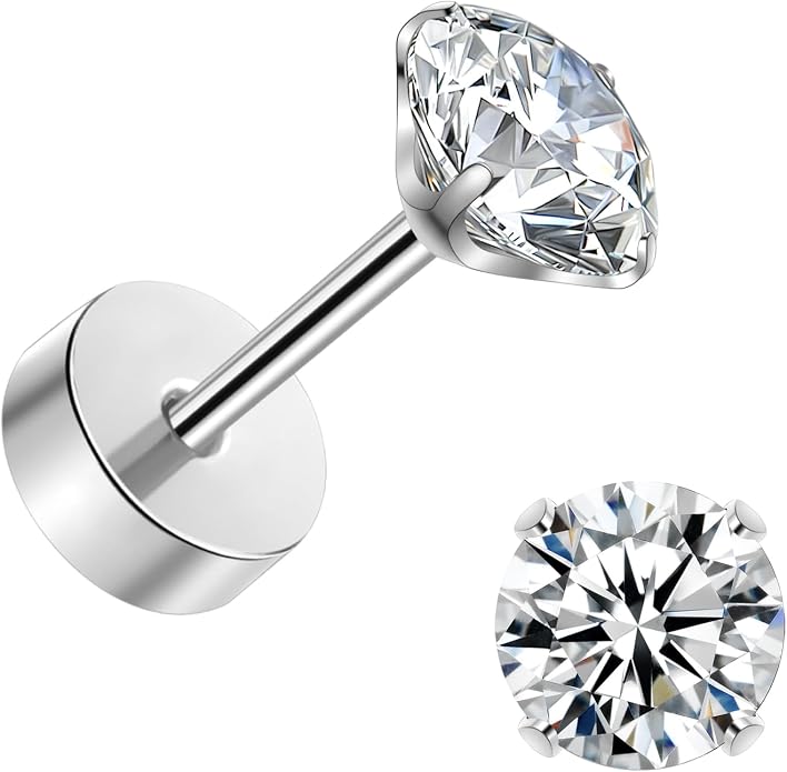 Titanium Earrings for Women Stud Earrings Cubic Zirconia Dainty Screw Flat Back Hypoallergenic Earrings for Women for Multiple Cartilage Helix Conch Tragus Piercing Jewelry for Sensitive Ears