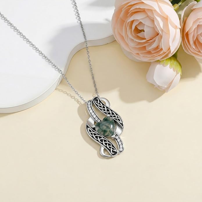 PELOVNY Celtic Knot Necklaces for Women 925 Sterling Silver Gemstone/Birthstone Teardrop Infinity Necklace Irish Celtic Pendant Jewelry Gifts for Mom Daughter Wife