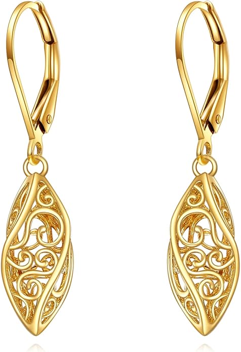 925 Sterling Silver Leverback Earrings Vintage Filigree Dangle Drop Earrings Jewelry Birthday Gifts for Women