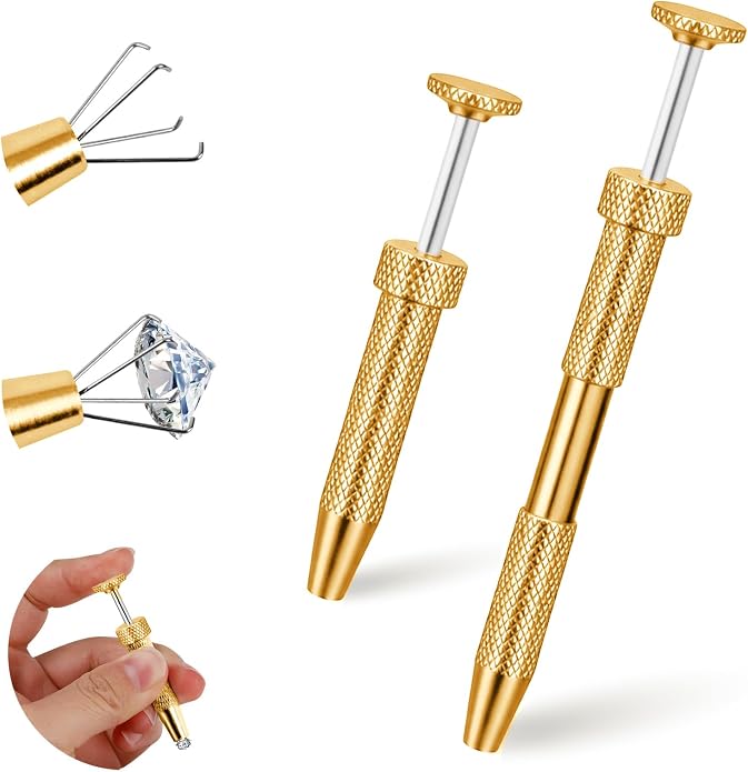 ONESING 2Pcs Piercing Ball Grabber Tool for Changing Jewelry, Stianless Steel Flat Back Earring Applicator Internally Threaded Push Pin Piercing Grabber Tool, Anti Slip 4 Claw Gem Ball Grabber Tool