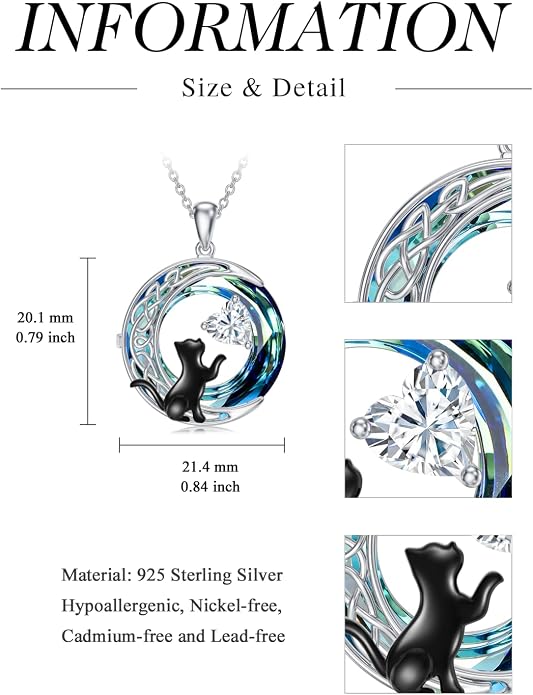 TOUPOP Cat Gifts for Cats Lovers 925 Sterling Silver Black Cat Necklace Celtic Moon Birthstone Jewelry for Women Anniversary Birthday Gift for Her Wife Mom