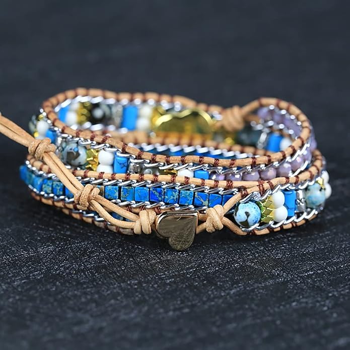 Women Wrap Bracelet Boho Natural Jasper Crystal Stone Beads Strand Bracelets