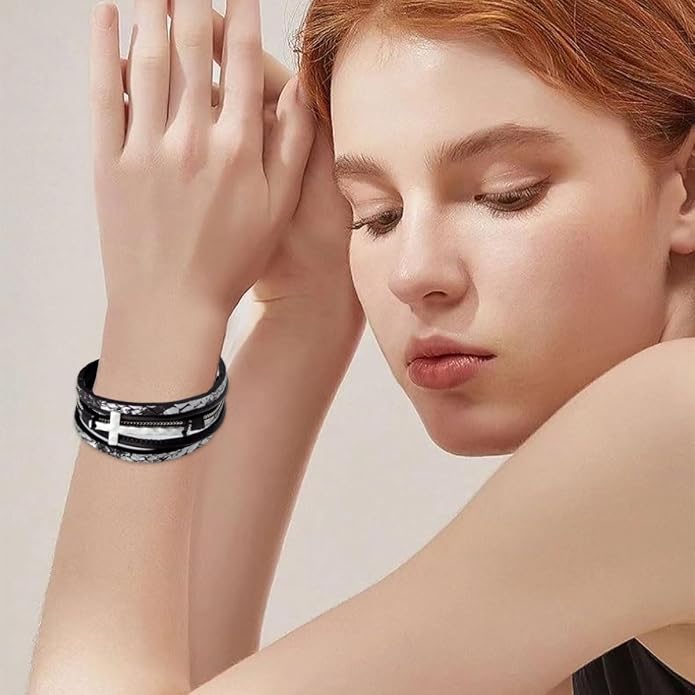 Leather Wrap Bracelets Cross Bracelets Trendy Layered Bracelet for Women Stackable Bracelet Jewelry Birthday Christmas